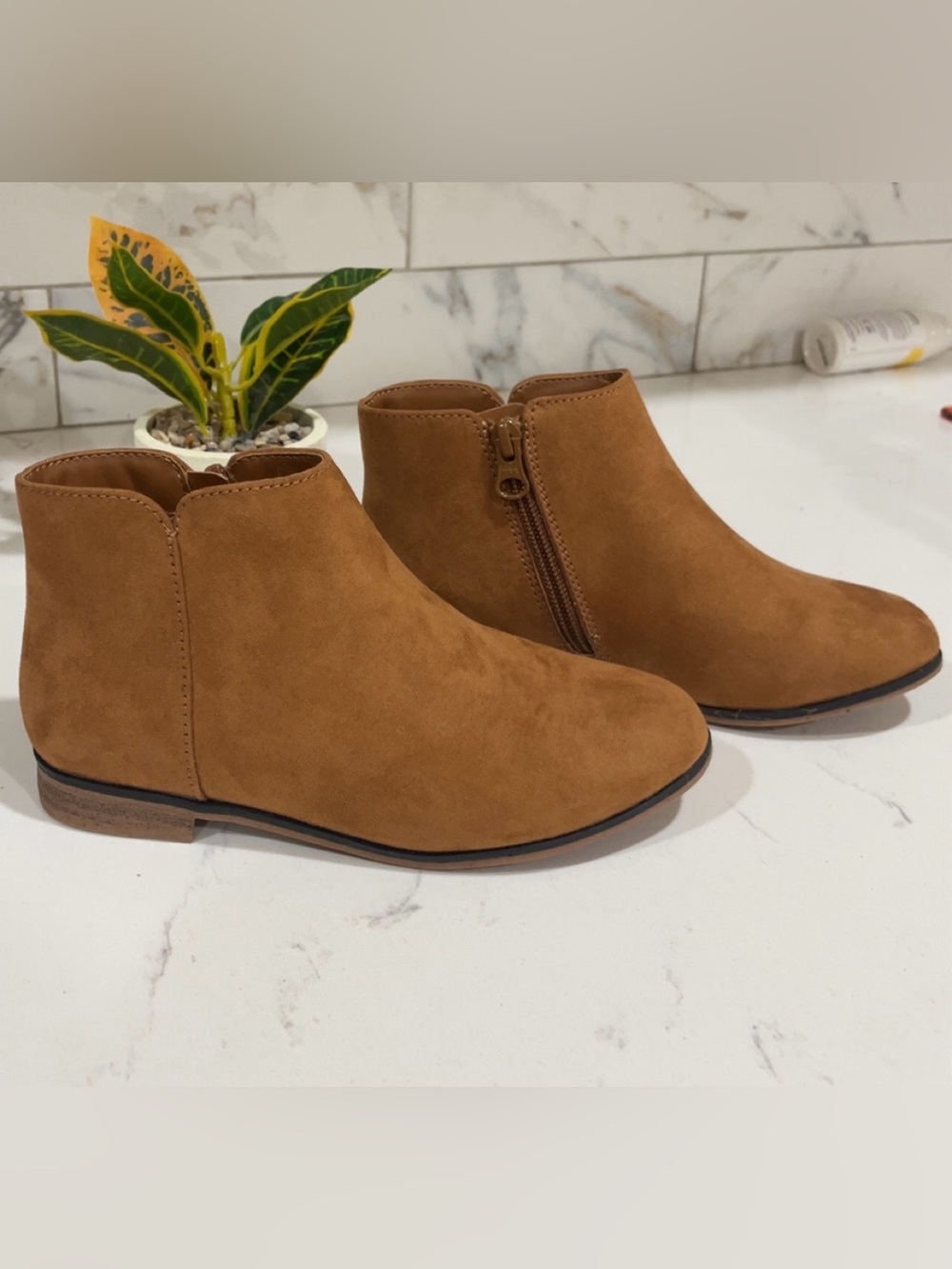 Cat & Jack Cognac Suede-Look Ankle Booties - Picture 3 of 4